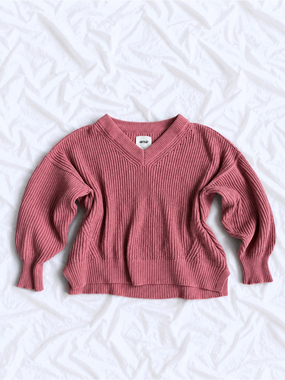 aerie Rose Mauve Ribbed V-Neck Pullover